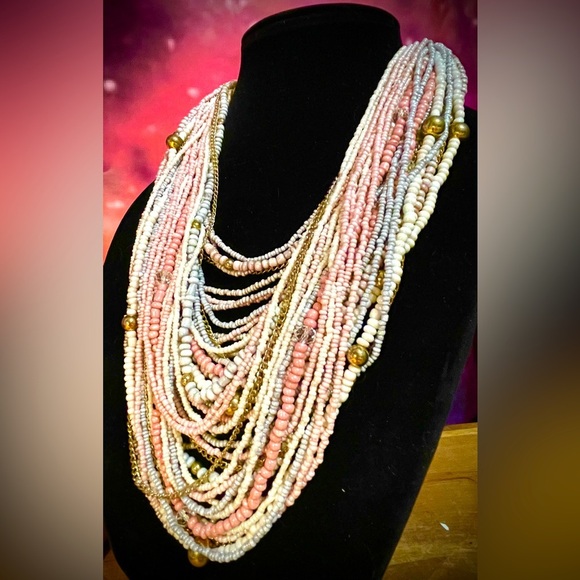 ALDO pink and crème multi strand beaded collar necklace​ - Picture 2 of 5